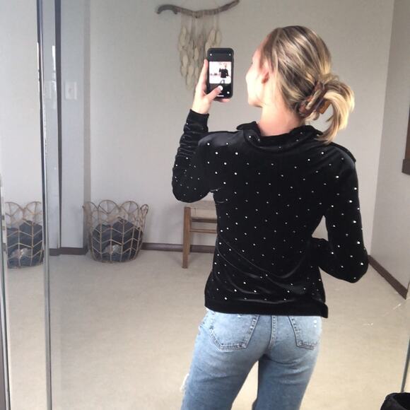 H&M: Quarter Zip Velvet Rhinestoned sweatshirt - Picture 2 of 4